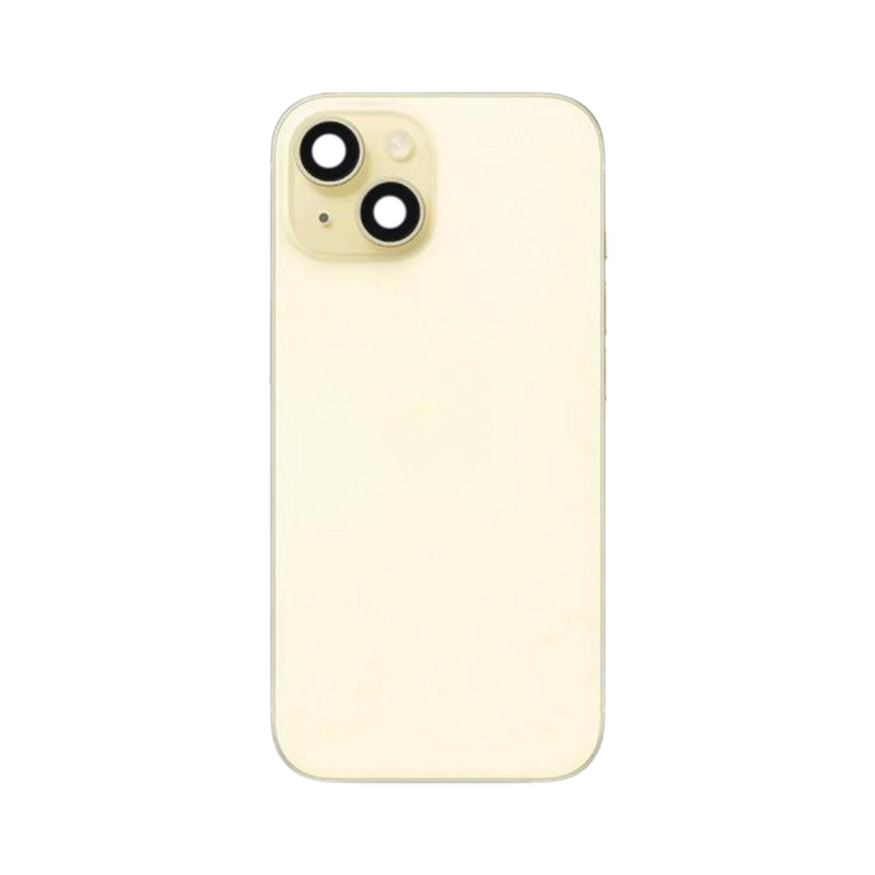 iPhone 15 Back Glass With Steel Plate, Wireless NFC Charging MagSafe Magnet & Flashlight Flex - Original Pulled (Yellow)