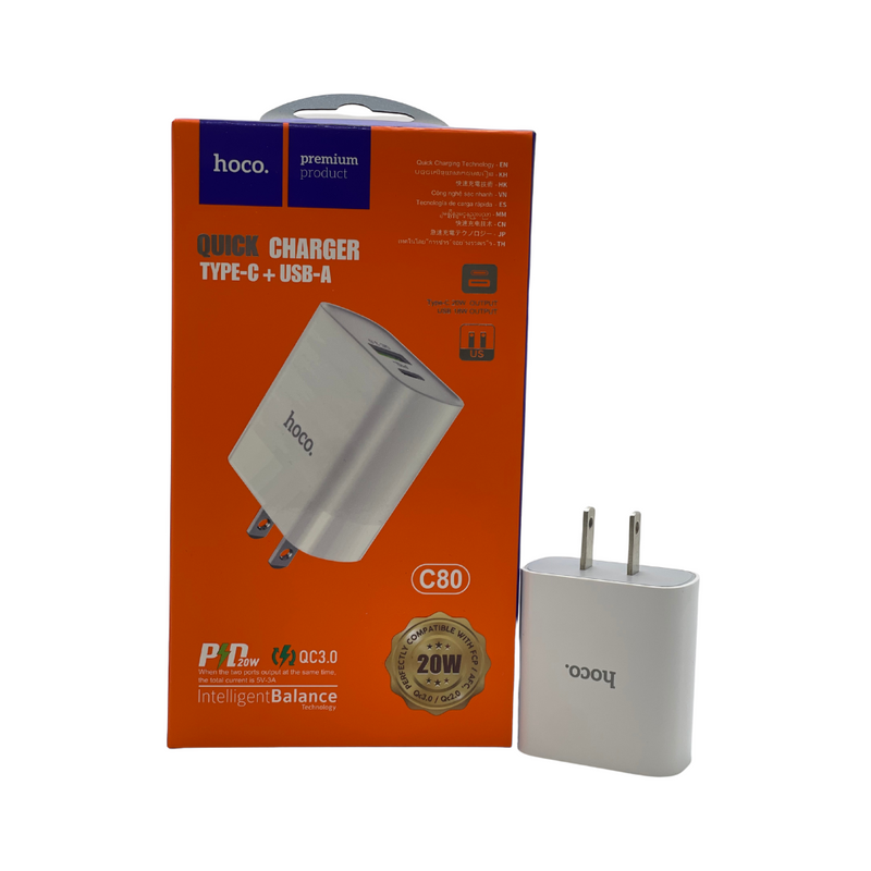 Hoco C80 20W Quick Charger Type-C + USB-A