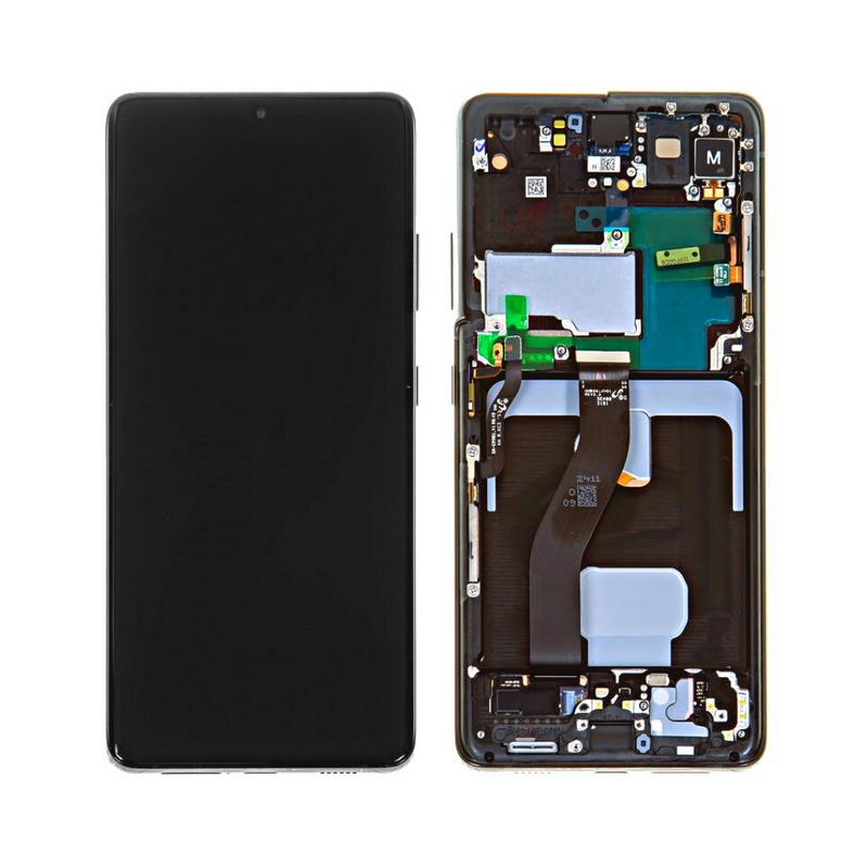 Samsung Galaxy S21 Ultra - OLED Assembly with frame Phantom Black (Glass Change)