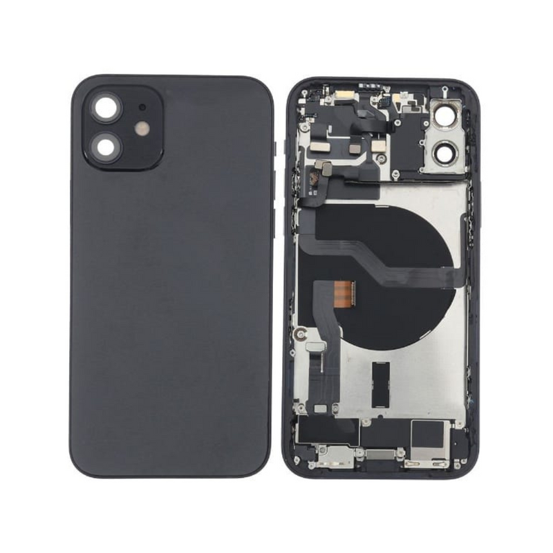 OEM Pulled iPhone 12 Mini Housing (A Grade) with Small Parts Installed - Black (with logo)