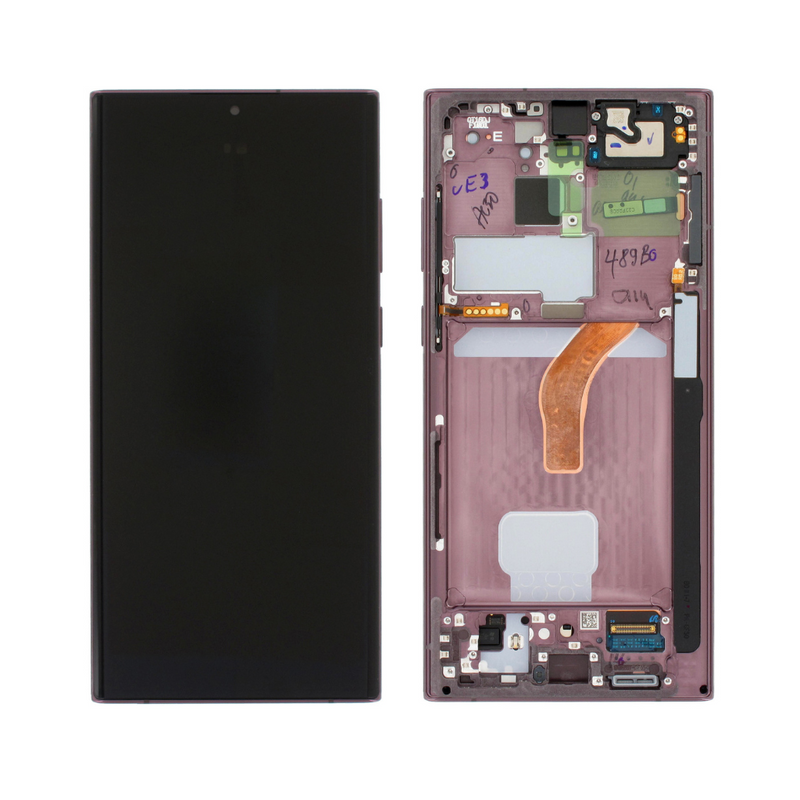 Samsung Galaxy S22 Ultra 5G - OLED Assembly with frame (Glass Change) - Burgundy