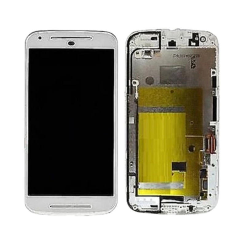 Motorola Moto G2 LCD Assembly - Original with Frame (White)