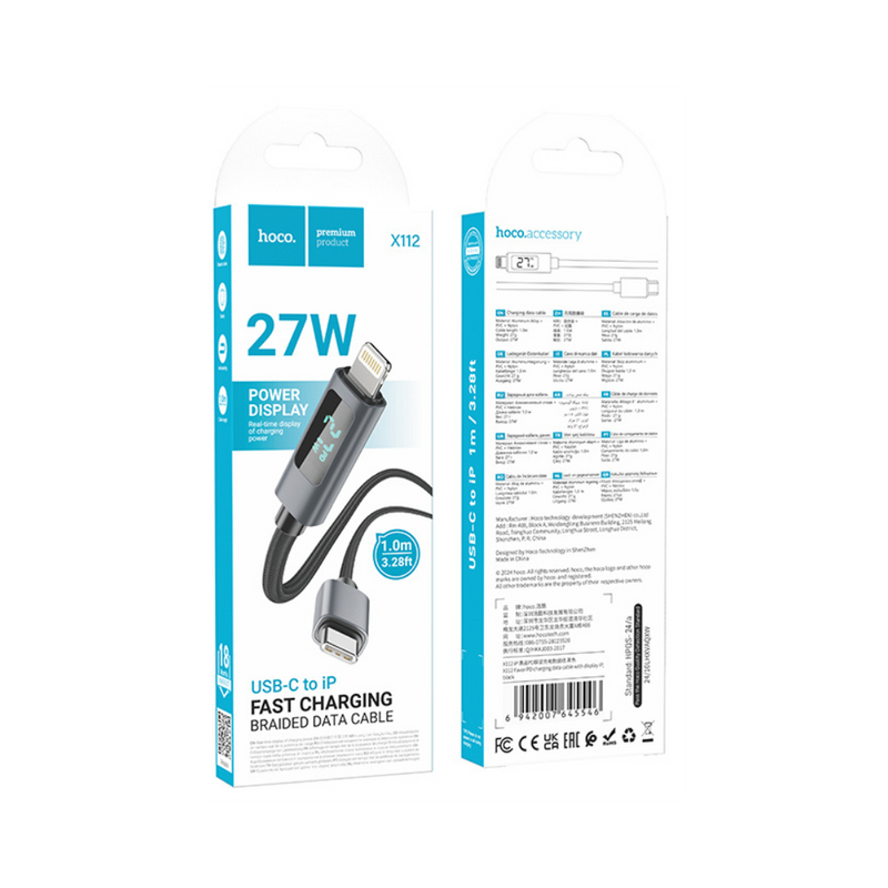 Hoco X112 Favor PD Charging Data Cable with Display iP