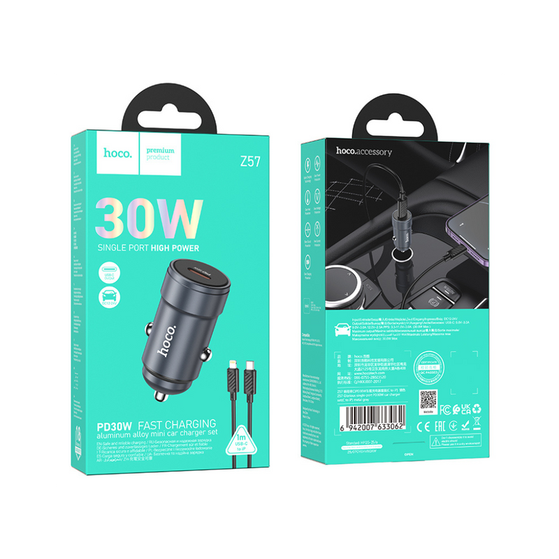 Hoco Z57 Glorious single-port PD30W Car Charger Set (C to iP)