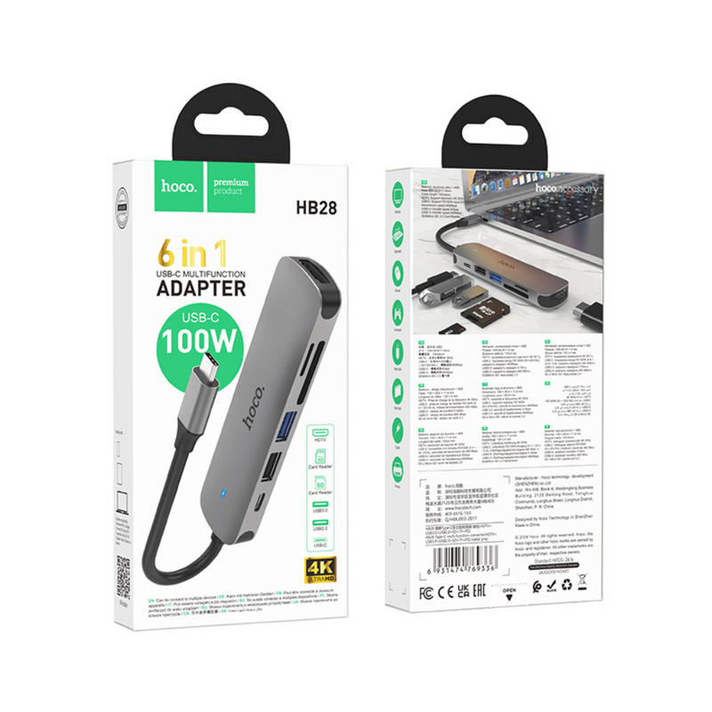 Hoco HB28 Type-C Multi-function Converter (HDTV+USB3.0+USB2.0+SD+TF+PD)