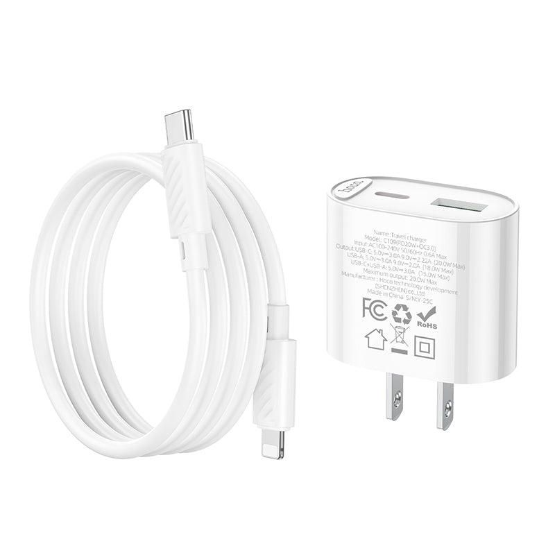 Hoco C109(PD20W+QC3.0) Fighter PD20W+QC3.0 charger set(C to iP)(US)