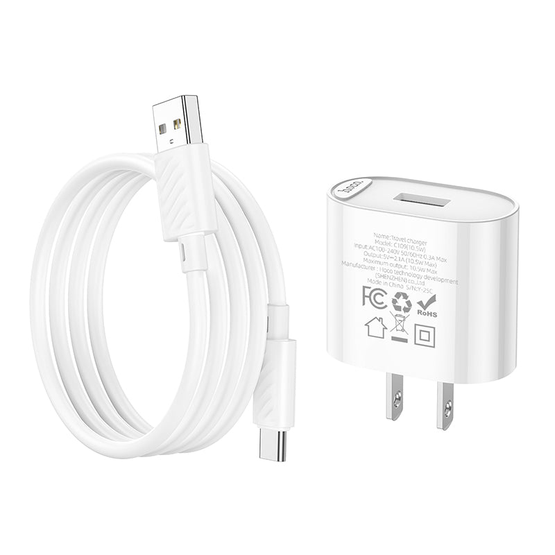 Hoco C109(10.5W) Fighter single port charger set(Type-C)(US)