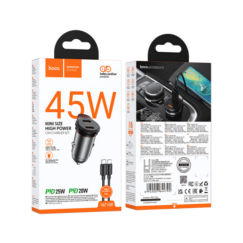Hoco NZ16B Rigorous PD45W(2C) Car Charger Set (C to C)