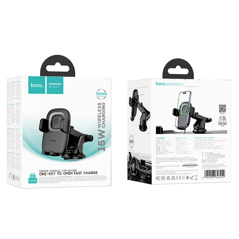 Hoco HW32 Crown push-type wireless charging car holder(center console)