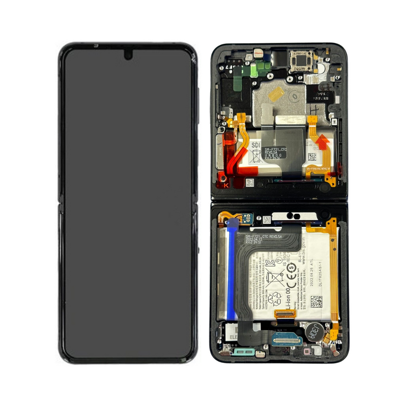 Samsung Galaxy Z Flip 4 - OLED Assembly with Frame - Graphite (Service Pack)